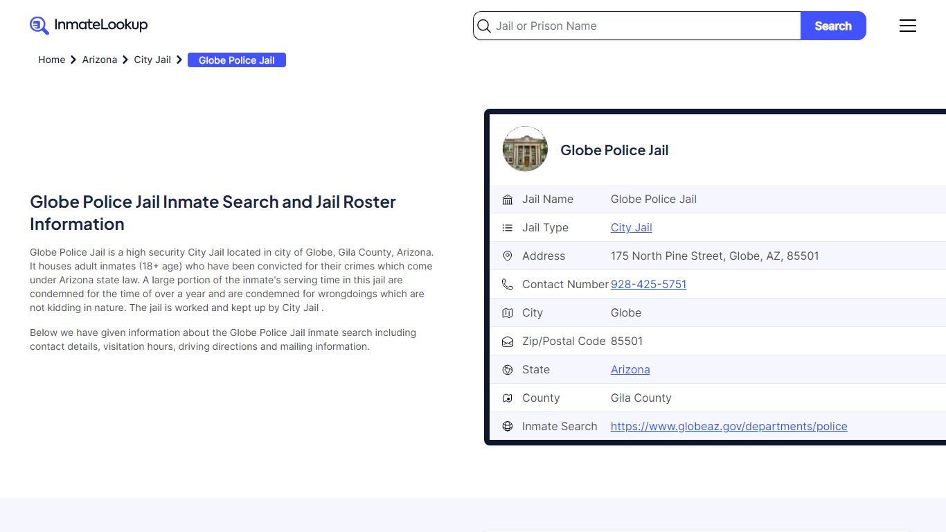 Globe Police Jail (AZ) Inmate Search Arizona - Inmate Lookup